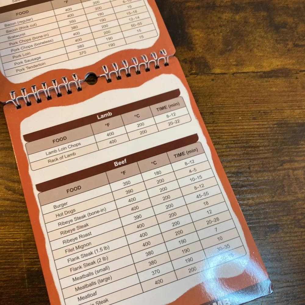 Magnetic Air Fryer Cooking Guide Cheat Sheet Spiral Flip Chart Reference Guide